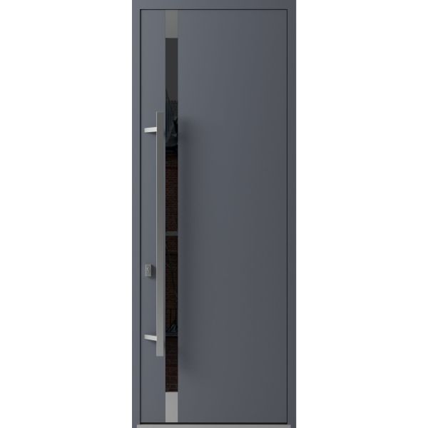 Front Exterior Prehung Steel Door / Ronex 1011 Grey 96" / Stainless Inserts Entry Metal Modern Painted W36" x H96" Right hand Inswing
