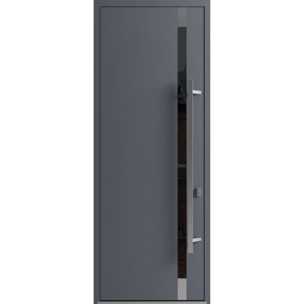 Front Exterior Prehung Steel Door / Ronex 1011 Grey 96" / Stainless Inserts Entry Metal Modern Painted W36" x H96" Left hand Inswing