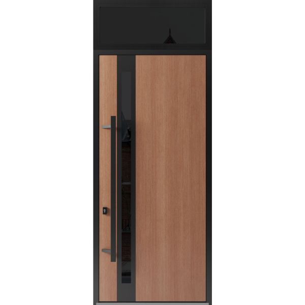 Front Exterior Prehung Steel Door / Ronex 1033 Teak 96" / Transom Window Sidelite / Entry Metal Modern Painted W36" x H96+16" Right hand Inswing