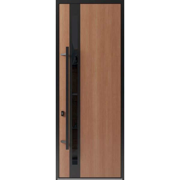 Front Exterior Prehung Steel Door / Ronex 1033 Teak 96" / Entry Metal Modern Painted W36" x H96" Right hand Inswing