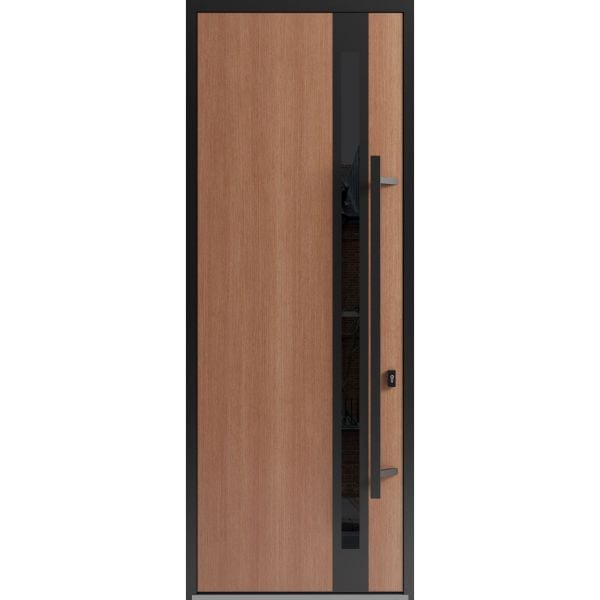 Front Exterior Prehung Steel Door / Ronex 1033 Teak 96" / Entry Metal Modern Painted W36" x H96" Left hand Inswing