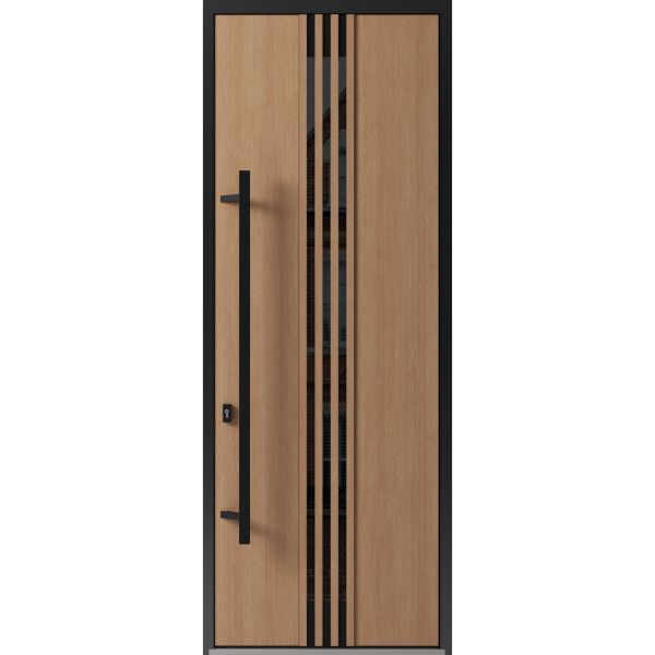 Front Exterior Prehung Steel Door / Ronex 1055 Teak 96" / Entry Metal Modern Painted W36" x H96" Right hand Inswing