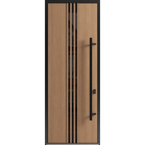 Front Exterior Prehung Steel Door / Ronex 1055 Teak 96" / Transom Window Sidelite / Entry Metal Modern Painted W36" x H96+16" Left hand Inswing