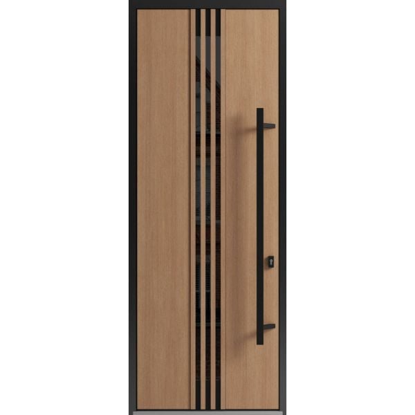 Front Exterior Prehung Steel Door / Ronex 1055 Teak 96" / Entry Metal Modern Painted W36" x H96" Left hand Inswing