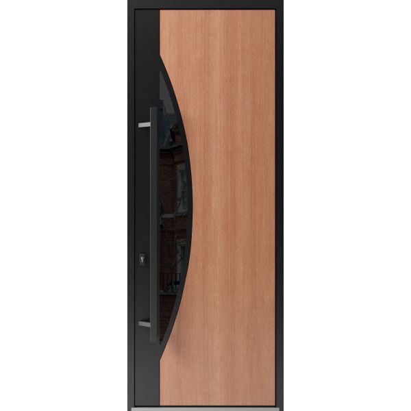 Front Exterior Prehung Steel Door / Ronex 1077 Teak 96" / Entry Metal Modern Painted W36" x H96" Right hand Inswing