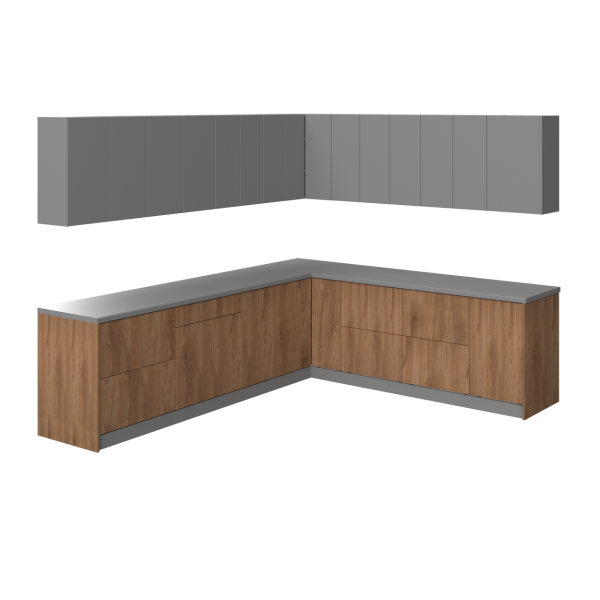 Kitchen Modern Collection Natural Teak & Gray Color Base Size 10x8,5Ft Wide