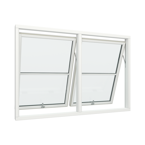 Bay 2 Windows Aluminum with Top Control, Size 75 x 47, Glass Panels 1x2, White, Triple Pane, Transpered Glass (View from inside)