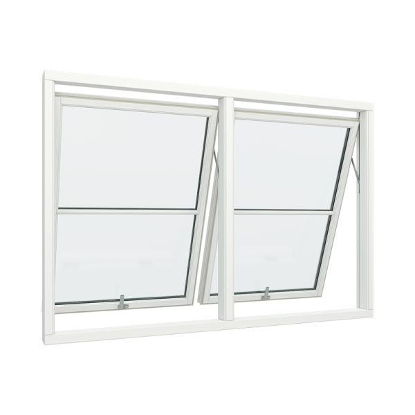 Bay 2 Windows Aluminum with Top Control, Size 75 x 47, Glass Panels 1x2, White, Triple Pane, Transpered Glass (View from inside)