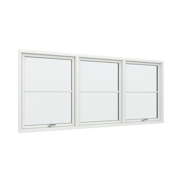 Bay 3 Windows PVC with Top Control, Size 114 x 50,Glass Panels 1x2, White, Double Pane, Sateen Glass (View from inside)