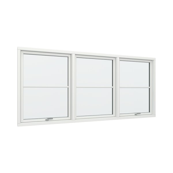 Bay 3 Windows Aluminum with Top Control, Size 114 x 50,Glass Panels 1x2, White, Triple Pane, Transpered Glass (View from inside)