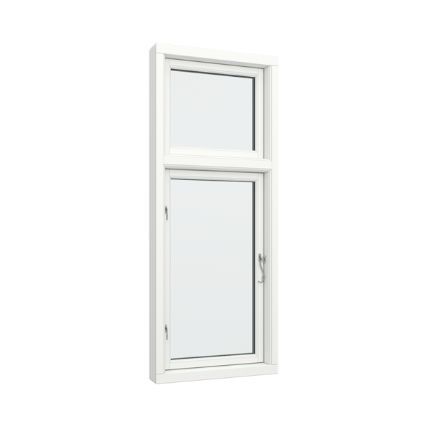 Casement Window PVC with Side Hinges, Size 60 x 70 Single Glass, Right Opening, Fixed Top, White, Black Frame Color, Double Pane, Transpered Glass (View from inside)