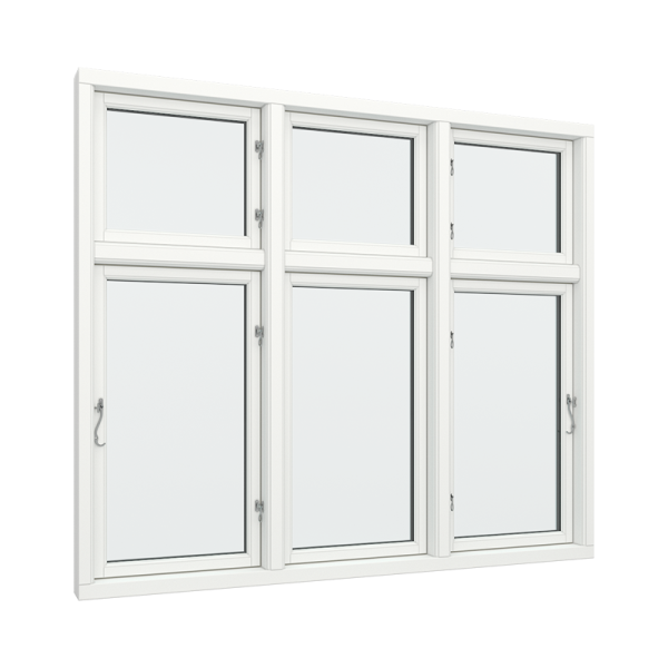 Casement Window PVC with Side Hinges, Three Windows, Right Opening, Fixed Top