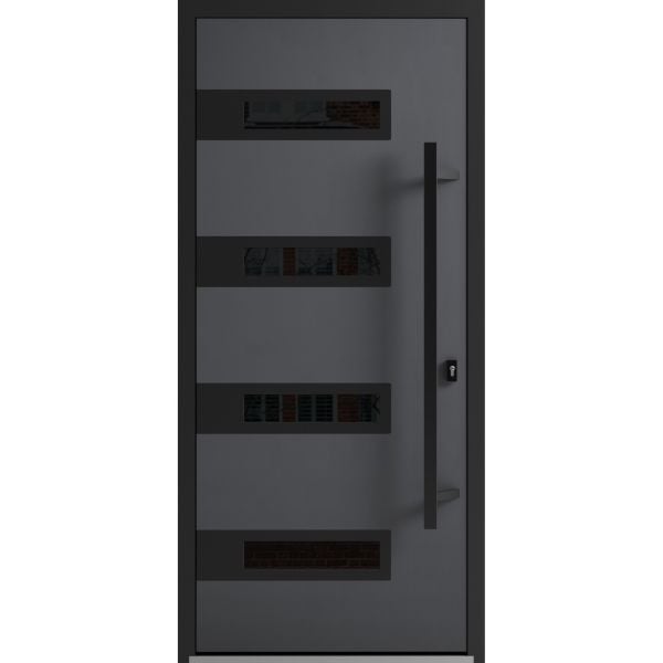 Front Exterior Prehung Steel Door / Ronex 0131 Grey / Entry Metal Modern Painted W36" x H80" Left hand Inswing