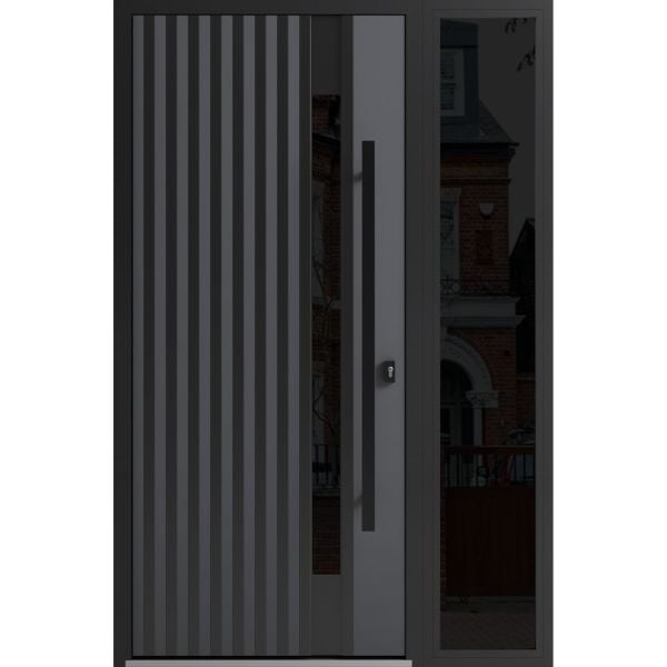 Front Exterior Prehung Steel Door / Ronex 0144 Grey / Sidelight Exterior Window Sidelite / Entry Metal Modern Painted W36+12" x H80" Left hand Inswing