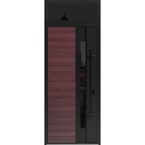 Front Exterior Prehung Steel Door / Ronex 0162 Red Oak / Transom Window Sidelite / Entry Metal Modern Painted W36" x H80+16" Left hand Inswing