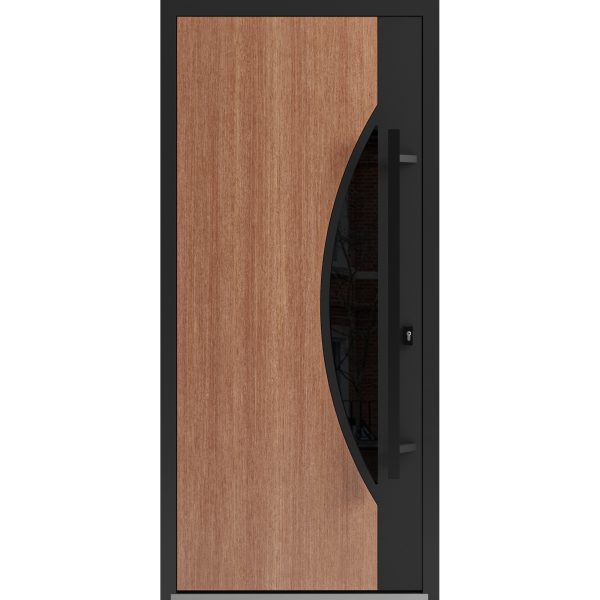 Front Exterior Prehung Steel Door / Ronex 1077 Teak / Entry Metal Modern Painted W36" x H80" Left hand Inswing