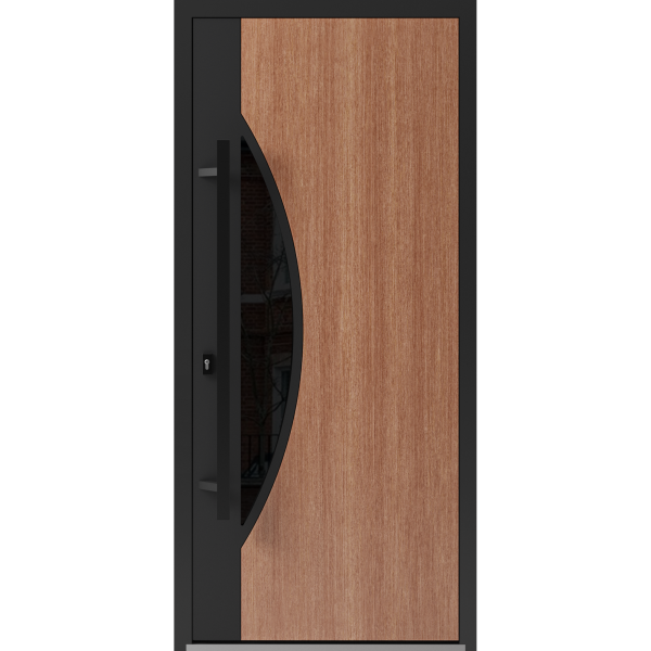 Front Exterior Prehung Steel Door / Ronex 1077 Teak / Entry Metal Modern Painted W36" x H80" Right hand Inswing