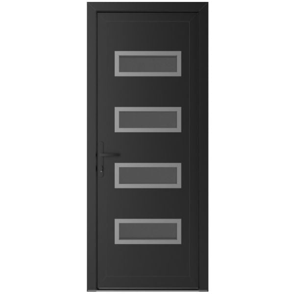 Front Exterior Prehung Metal-PlasticDoor | Manux 8113 Matte Black | Office Commercial and Residential Doors Entrance Patio Garage W36" x H80" Right hand Inswing