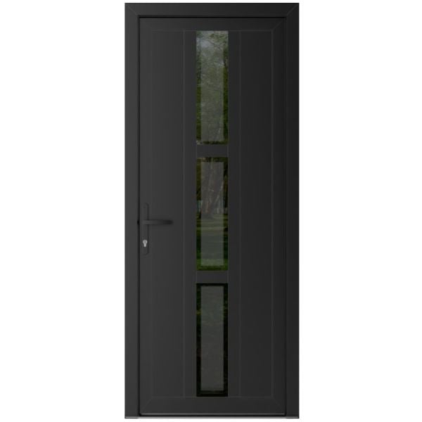 Front Exterior Prehung Metal-PlasticDoor | Manux 8112 Matte Black | Office Commercial and Residential Doors Entrance Patio Garage W36" x H80" Right hand Inswing