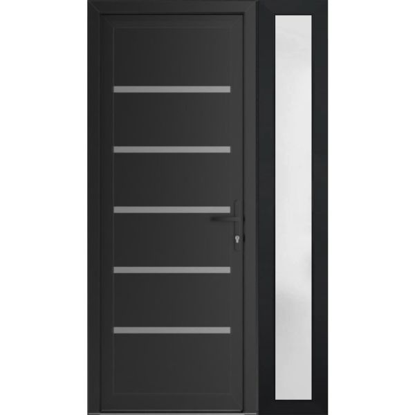 Front Exterior Prehung Metal-PlasticDoor | Manux 8415 Matte Black | Side Sidelite Transom | Office Commercial and Residential Doors Entrance Patio Garage 44" x 80" (W32+12" x H80") Left hand Inswing