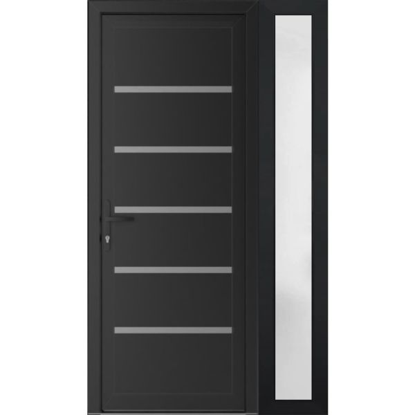 Front Exterior Prehung Metal-PlasticDoor | Manux 8415 Matte Black | Side Sidelite Transom | Office Commercial and Residential Doors Entrance Patio Garage 52" x 80" (W36+16" x H80") Right hand Inswing