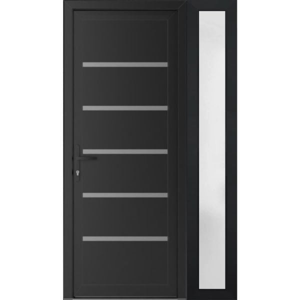 Front Exterior Prehung Metal-PlasticDoor | Manux 8415 Matte Black | Side Sidelite Transom | Office Commercial and Residential Doors Entrance Patio Garage 48" x 80" (W36+12" x H80") Right hand Inswing