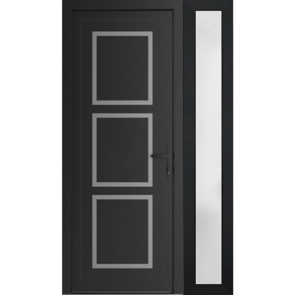 Front Exterior Prehung Metal-PlasticDoor | Manux 8661 Matte Black | Side Sidelite Transom | Office Commercial and Residential Doors Entrance Patio Garage 52" x 80" (W36+16" x H80") Left hand Inswing
