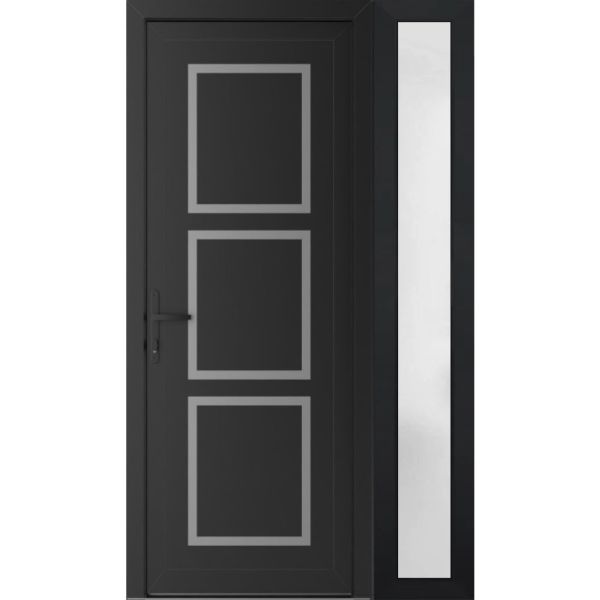Front Exterior Prehung Metal-PlasticDoor | Manux 8661 Matte Black | Side Sidelite Transom | Office Commercial and Residential Doors Entrance Patio Garage 48" x 80" (W36+12" x H80") Right hand Inswing