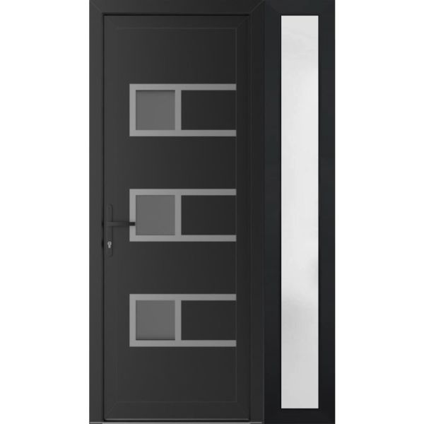 Front Exterior Prehung Metal-PlasticDoor | Manux 8933 Matte Black | Side Sidelite Transom | Office Commercial and Residential Doors Entrance Patio Garage 44" x 80" (W30+14" x H80") Right hand Inswing