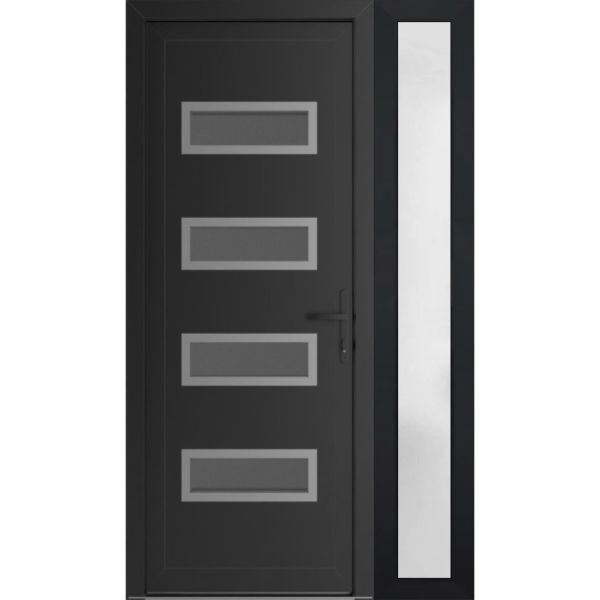 Front Exterior Prehung Metal-PlasticDoor | Manux 8113 Matte Black | Side Sidelite Transom | Office Commercial and Residential Doors Entrance Patio Garage 44" x 80" (W32+12" x H80") Left hand Inswing