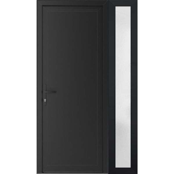Front Exterior Prehung Metal-PlasticDoor Frosted Glass | Manux 8111 Matte Black | Side Sidelite Transom | Office Commercial and Residential Doors Entrance Patio Garage 52" x 80" (W36+16" x H80") Right hand Inswing