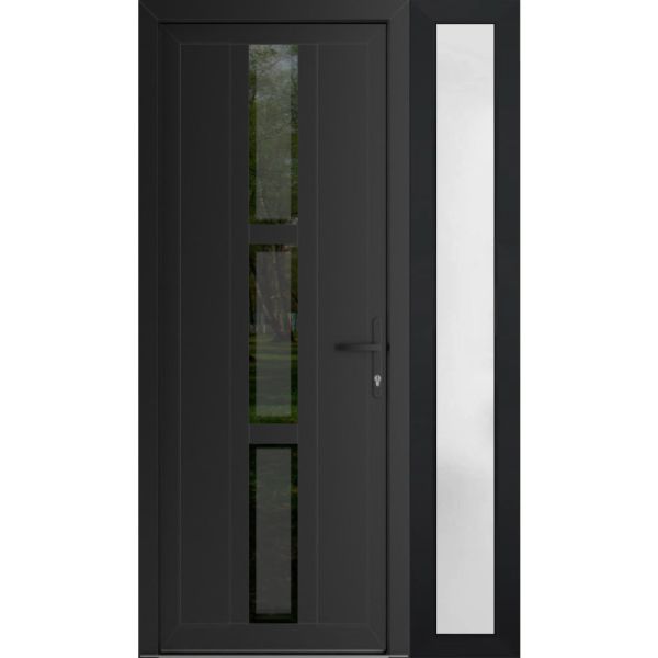 Front Exterior Prehung Metal-PlasticDoor | Manux 8112 Matte Black | Side Sidelite Transom | Office Commercial and Residential Doors Entrance Patio Garage 50" x 80" (W36+14" x H80") Left hand Inswing