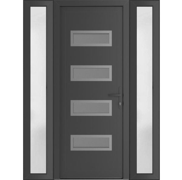 Front Exterior Prehung Metal-PlasticDoor | Manux 8113 Antracite Grey | 2 Side Sidelite Transoms | Office Commercial and Residential Doors Entrance Patio Garage 64" x 80" (W16+32+16" x H80") Left hand Inswing