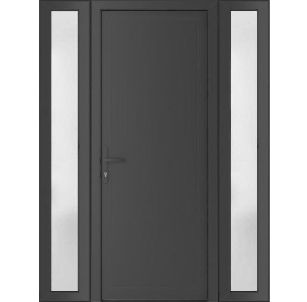 Front Exterior Prehung Metal-PlasticDoor Frosted Glass | Manux 8111 Antracite Grey | 2 Side Sidelite Transoms | Office Commercial and Residential Doors Entrance Patio Garage 68" x 80" (W16+36+16" x H80") Right hand Inswing