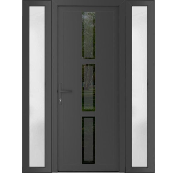 Front Exterior Prehung Metal-PlasticDoor | Manux 8112 Antracite Grey | 2 Side Sidelite Transoms | Office Commercial and Residential Doors Entrance Patio Garage 60" x 80" (W12+36+12" x H80") Right hand Inswing