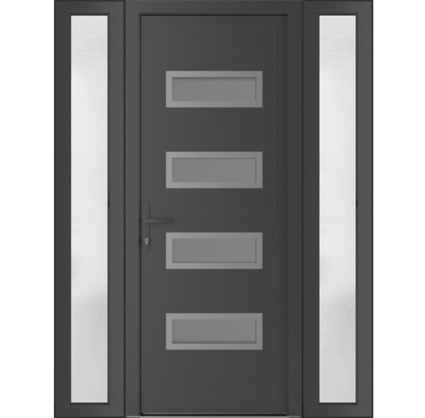 Front Exterior Prehung Metal-PlasticDoor | Manux 8113 Antracite Grey | 2 Side Sidelite Transoms | Office Commercial and Residential Doors Entrance Patio Garage 60" x 80" (W14+32+14" x H80") Right hand Inswing