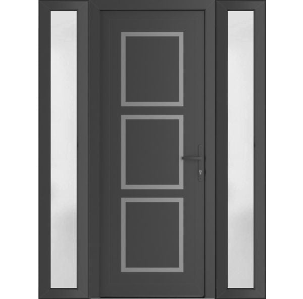 Front Exterior Prehung Metal-PlasticDoor | Manux 8661 Antracite Grey | 2 Side Sidelite Transoms | Office Commercial and Residential Doors Entrance Patio Garage 68" x 80" (W16+36+16" x H80") Left hand Inswing