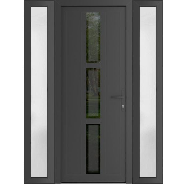Front Exterior Prehung Metal-PlasticDoor | Manux 8112 Antracite Grey | 2 Side Sidelite Transoms | Office Commercial and Residential Doors Entrance Patio Garage 60" x 80" (W12+36+12" x H80") Left hand Inswing