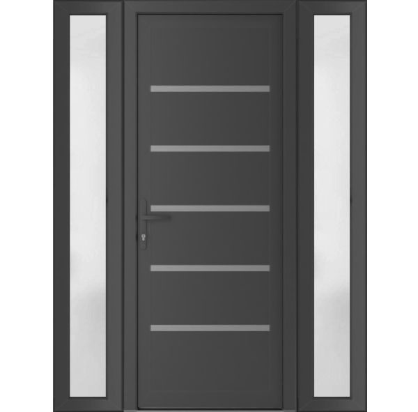 Front Exterior Prehung Metal-PlasticDoor | Manux 8415 Antracite Grey | 2 Side Sidelite Transoms | Office Commercial and Residential Doors Entrance Patio Garage 60" x 80" (W12+36+12" x H80") Right hand Inswing