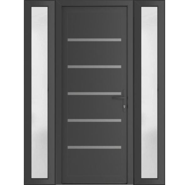 Front Exterior Prehung Metal-PlasticDoor | Manux 8415 Antracite Grey | 2 Side Sidelite Transoms | Office Commercial and Residential Doors Entrance Patio Garage 64" x 80" (W14+36+14" x H80") Left hand Inswing