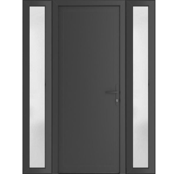 Front Exterior Prehung Metal-PlasticDoor Frosted Glass | Manux 8111 Antracite Grey | 2 Side Sidelite Transoms | Office Commercial and Residential Doors Entrance Patio Garage 60" x 80" (W12+36+12" x H80") Left hand Inswing