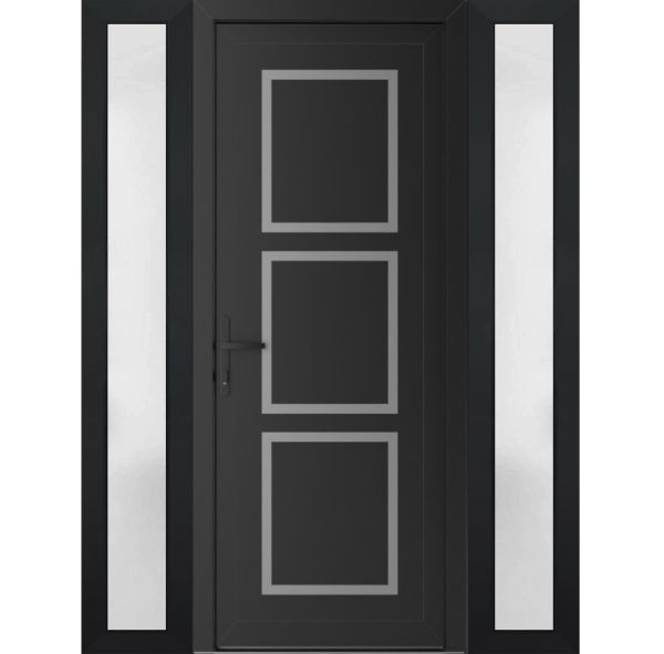 Front Exterior Prehung Metal-PlasticDoor | Manux 8661 Matte Black | 2 Side Sidelite Transoms | Office Commercial and Residential Doors Entrance Patio Garage 60" x 80" (W12+36+12" x H80") Right hand Inswing