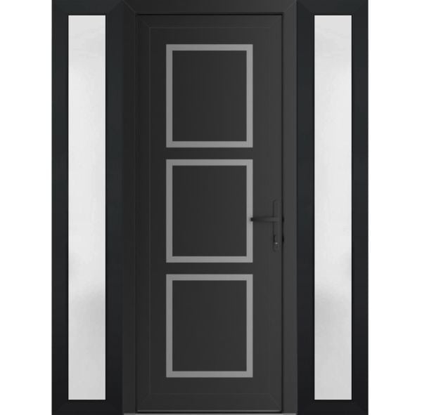 Front Exterior Prehung Metal-PlasticDoor | Manux 8661 Matte Black | 2 Side Sidelite Transoms | Office Commercial and Residential Doors Entrance Patio Garage 68" x 80" (W16+36+16" x H80") Left hand Inswing
