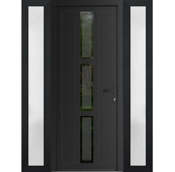 Front Exterior Prehung Metal-PlasticDoor | Manux 8112 Matte Black | 2 Side Sidelite Transoms | Office Commercial and Residential Doors Entrance Patio Garage 60" x 80" (W12+36+12" x H80") Left hand Inswing