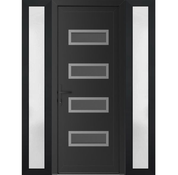 Front Exterior Prehung Metal-PlasticDoor | Manux 8113 Matte Black | 2 Side Sidelite Transoms | Office Commercial and Residential Doors Entrance Patio Garage 68" x 80" (W16+36+16" x H80") Right hand Inswing