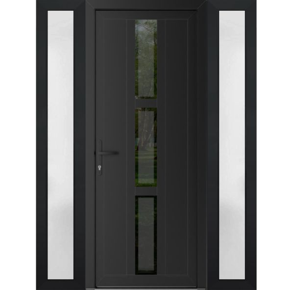 Front Exterior Prehung Metal-PlasticDoor | Manux 8112 Matte Black | 2 Side Sidelite Transoms | Office Commercial and Residential Doors Entrance Patio Garage 68" x 80" (W16+36+16" x H80") Right hand Inswing
