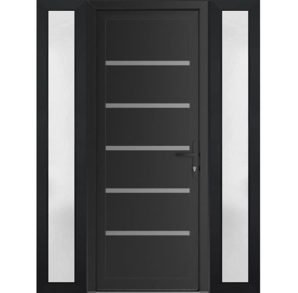Front Exterior Prehung Metal-PlasticDoor | Manux 8415 Matte Black | 2 Side Sidelite Transoms | Office Commercial and Residential Doors Entrance Patio Garage 64" x 80" (W14+36+14" x H80") Left hand Inswing