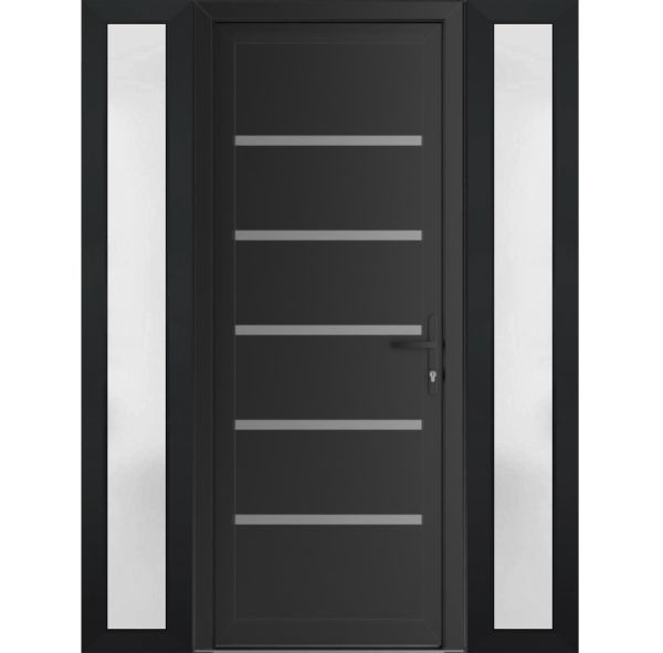 Front Exterior Prehung Metal-PlasticDoor | Manux 8415 Matte Black | 2 Side Sidelite Transoms | Office Commercial and Residential Doors Entrance Patio Garage 60" x 80" (W12+36+12" x H80") Left hand Inswing