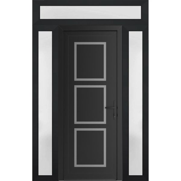 Front Exterior Prehung Metal-PlasticDoor | Manux 8661 Matte Black | 2 Side and Top Sidelite Transom | Office Commercial and Residential Doors Entrance Patio Garage 68" x 94" (W16+36+16" x H80+14") Left hand Inswing