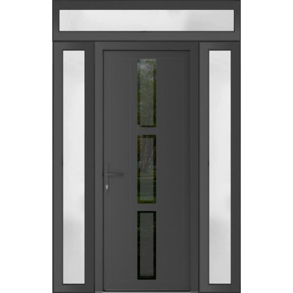 Front Exterior Prehung Metal-PlasticDoor | Manux 8112 Antracite Grey | 2 Side and Top Sidelite Transom | Office Commercial and Residential Doors Entrance Patio Garage 68" x 94" (W16+36+16" x H80+14") Right hand Inswing